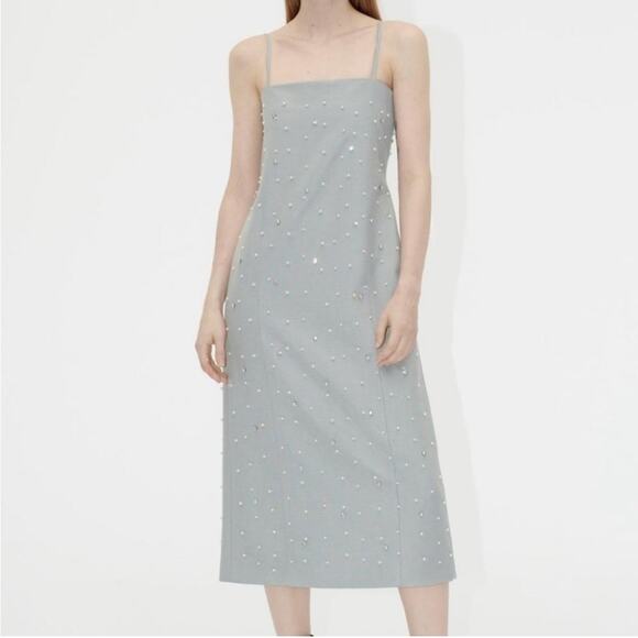 STINE GOYA Aly Wool Blend Beaded Rhinestone Gray Midi Dress M - Picture 6 of 12